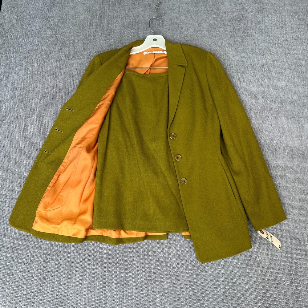 Vintage Tahari 2-Piece Blazer & Skirt Suit Set Womens 4 Green Wool Office Career